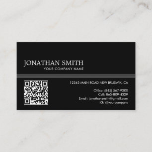 Basic Black Minimal Striped QR Code Business Card