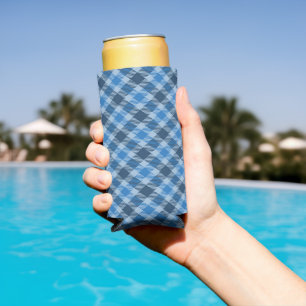 Basic Blue/Baby Blue Gingham Diagonal Plaid Seltzer Can Cooler