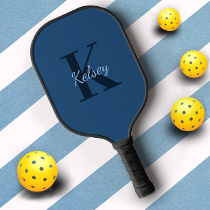 Basic Blue Monogram Initial + Name Pickleball Paddle