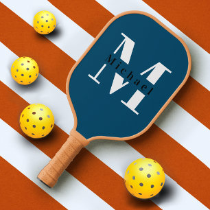 Basic Blue Monogram Name + Initial Pickleball Paddle
