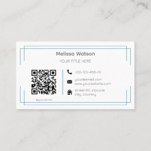 Basic blue white QR code simple Business Card