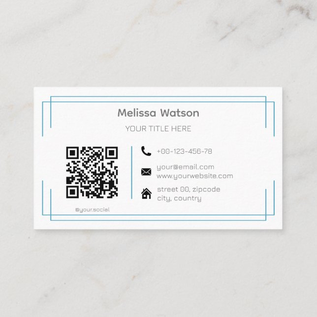 Basic blue white QR code simple  Business Card (Back)