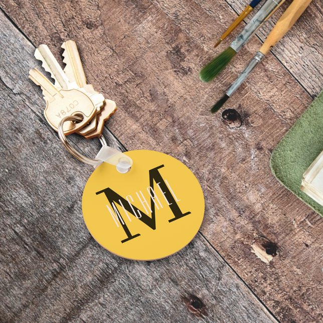 Basic Bold Monogram Initial & First Name Yellow Key Ring (Creator Uploaded)