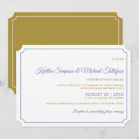 Basic Border Wedding Invitations- Blue-Grey & Gold