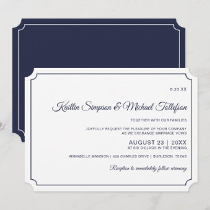 Basic Border Wedding Invitations (Dark Navy Blue)