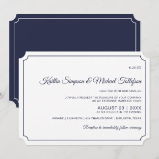 Basic Border Wedding Invitations (Dark Navy Blue)