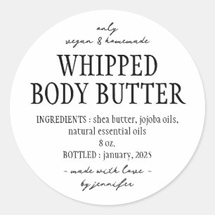 Basic Bottle Whipped Body Butter Ingredients Classic Round Sticker