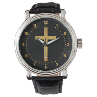 Basic Christian Cross Gold on Black Watch