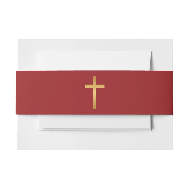 Basic Christian Cross Golden Ratio Gold Red Invitation Belly Band (Front Example)