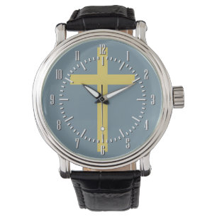 Basic Christian Cross Golden Ratio Yellow Blue Watch