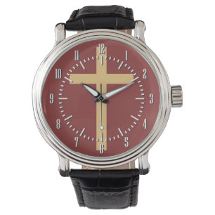 Basic Christian Cross Golden Ratio Yellow Red Watch