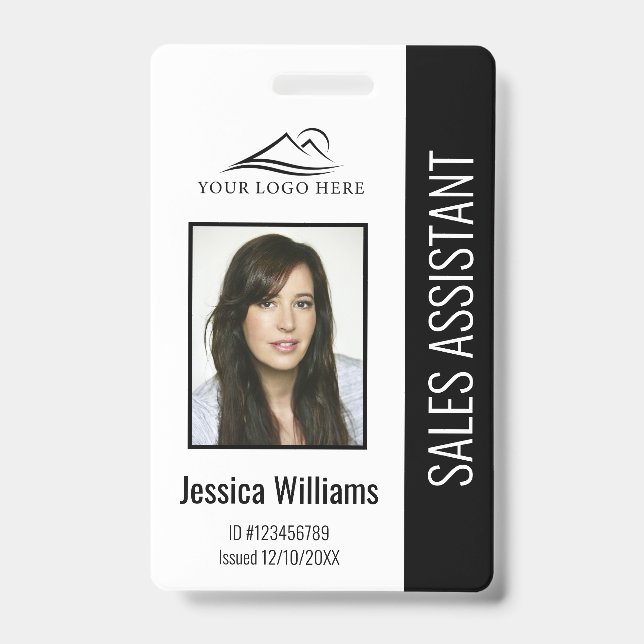 Basic Company Logo Photo Black Employee Security ID Badge (Front)