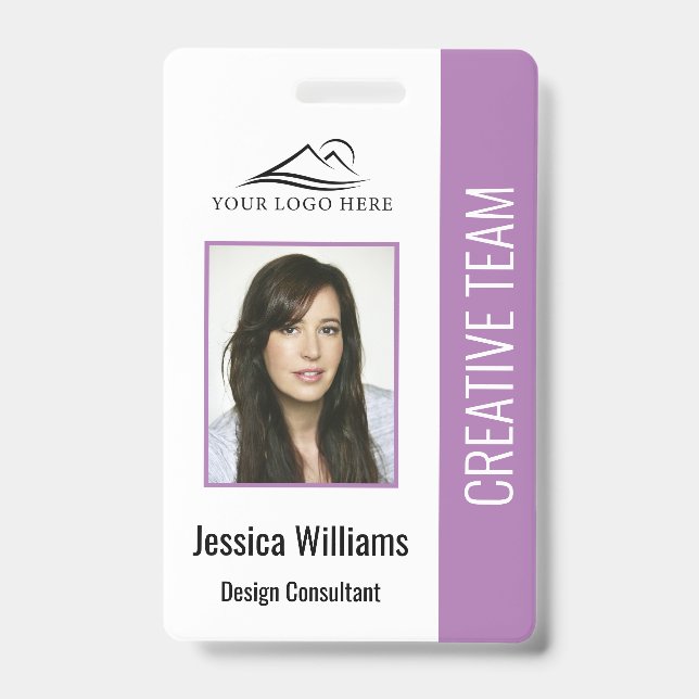 Basic Company Logo Photo Blue Employee Security ID Badge (Front)