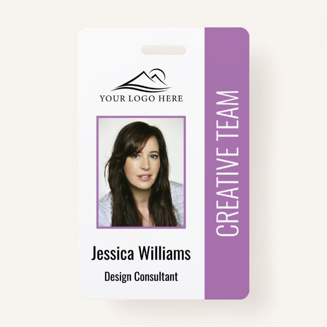 Basic Company Logo Photo Blue Employee Security ID Badge (Front)