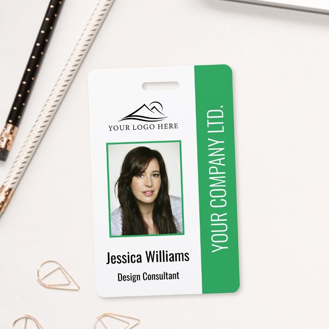 Basic Company Logo Photo Blue Employee Security ID Badge (Creator Uploaded)