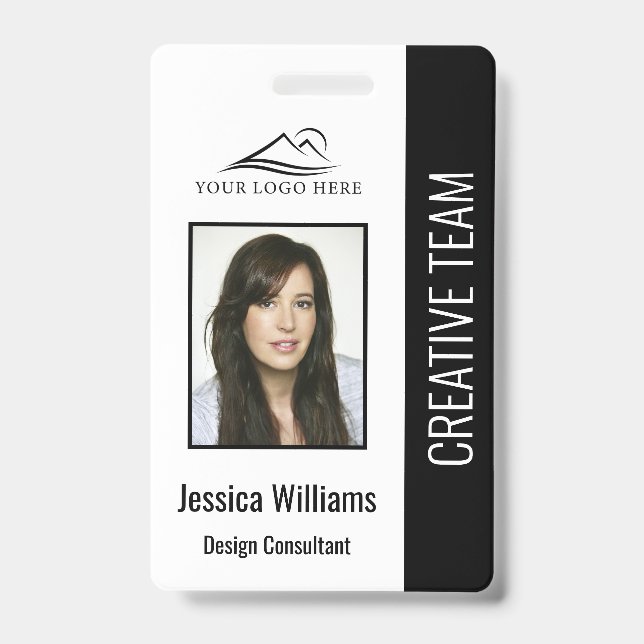 Basic Company Logo Photo Blue Employee Security ID Badge (Front)