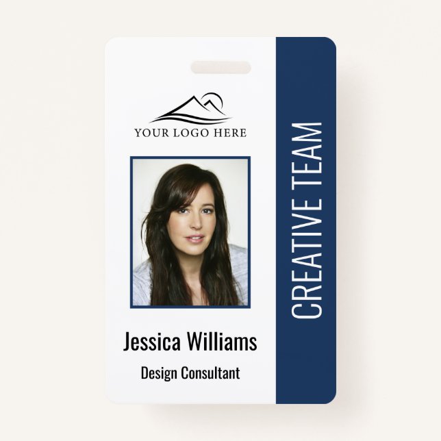 Basic Company Logo Photo Blue Employee Security ID Badge (Front)