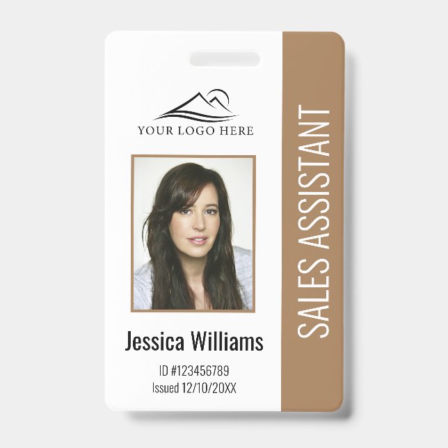 Basic Company Logo Photo Brown Employee Security ID Badge (Front)