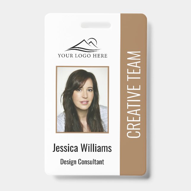Basic Company Logo Photo Brown Employee Security ID Badge (Front)