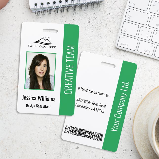 Basic Company Logo Photo Green Employee Security ID Badge (Creator Uploaded)
