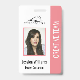Basic Company Logo Photo Pink Employee Security ID Badge