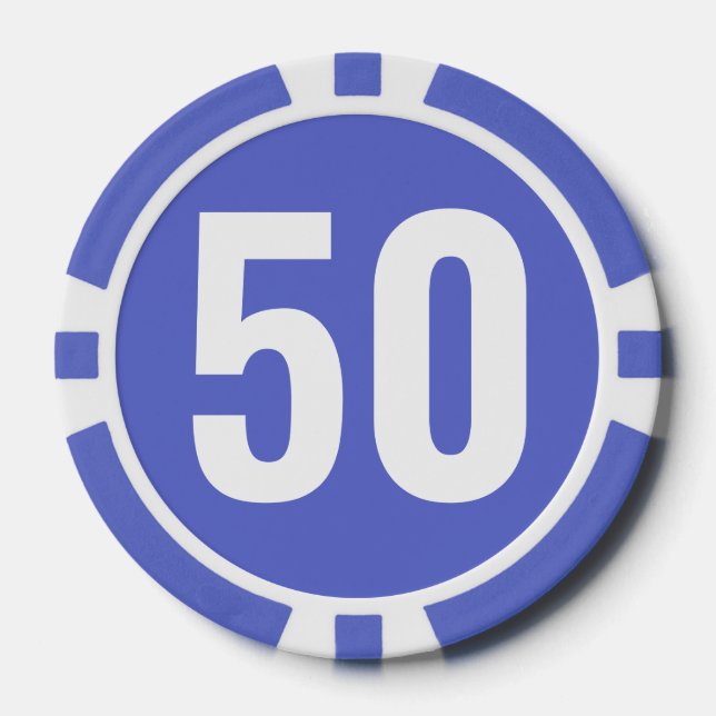 Basic Dark Blue White Bold Number  Poker Chips (Front)