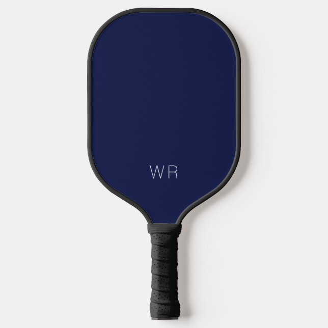Basic Dark Navy Blue Monogram Initials Pickleball Paddle (Front)