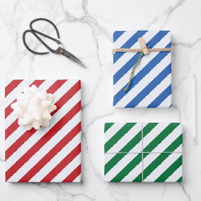 Basic Diagonal Stripes Faux Torn Effect Wrapping Paper Sheet (Front)