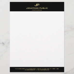 Basic Elegant Black Gold Monogram Simple Modern Custom Letterhead