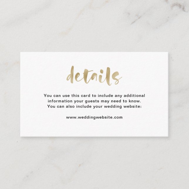 Basic Elegant Faux Gold | Wedding Details Enclosure Card (Front)