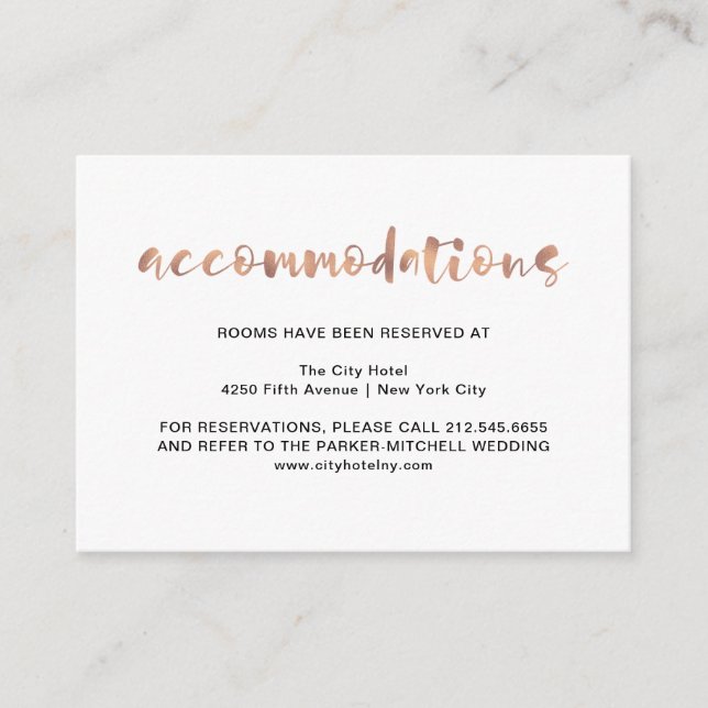 Basic Elegant Faux Rose Gold | Accommodations Enclosure Card (Front)
