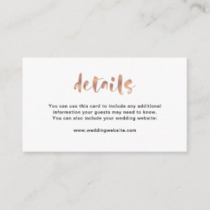Basic Elegant Faux Rose Gold Wedding Details Enclosure Card