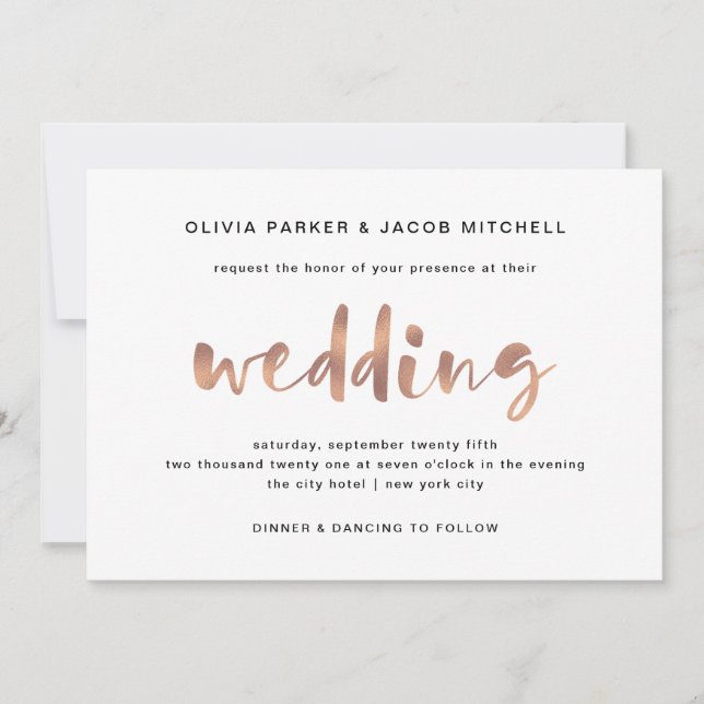Basic Elegant Faux Rose Gold Wedding Invitation (Front)