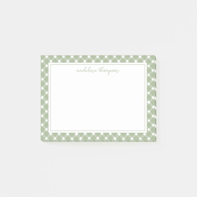 Basic Gingham Sage Green Border Post-it Notes (Front)