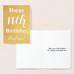Basic Gold Foil 11th Birthday + Custom Name Card