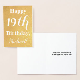 Basic Gold Foil 19th Birthday + Custom Name Foil Card