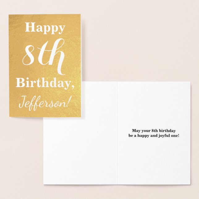 Basic Gold Foil 8th Birthday + Custom Name Card (Display)
