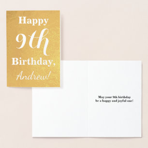 Basic Gold Foil 9th Birthday + Custom Name Card