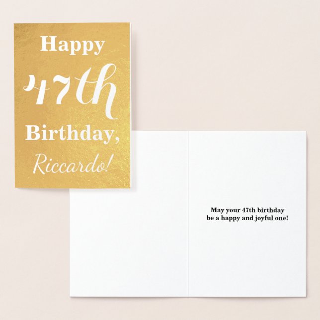 Basic Gold Foil "HAPPY 47th BIRTHDAY"; Custom Name Foil Card (Display)