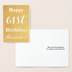 Basic Gold Foil "HAPPY 61st BIRTHDAY"; Custom Name Card