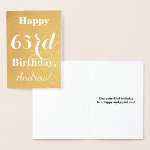 Basic Gold Foil "HAPPY 63rd BIRTHDAY"; Custom Name Card