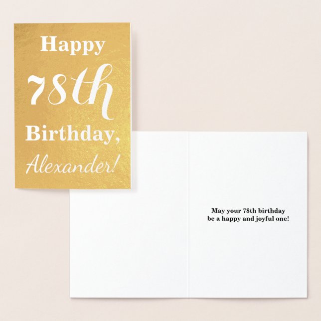 Basic Gold Foil "HAPPY 78th BIRTHDAY"; Custom Name Foil Card (Display)