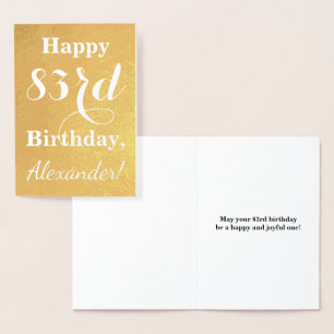 Basic Gold Foil "HAPPY 83rd BIRTHDAY"; Custom Name Card