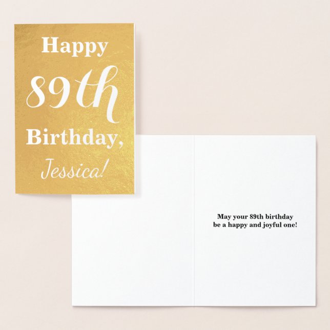 Basic Gold Foil "HAPPY 89th BIRTHDAY"; Custom Name Foil Card (Display)