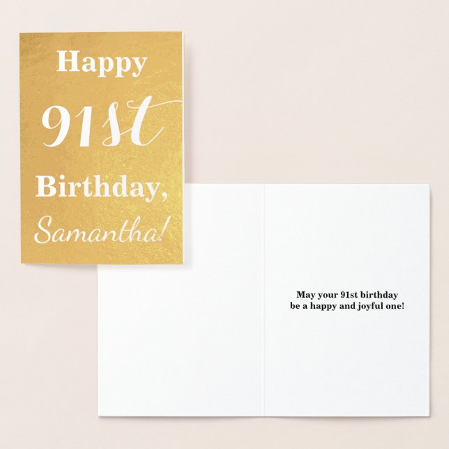 Basic Gold Foil "HAPPY 91st BIRTHDAY"; Custom Name Foil Card (Display)