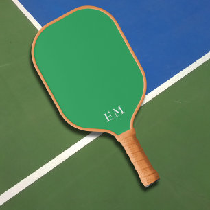 Basic Green Monogram Initials Pickleball Paddle