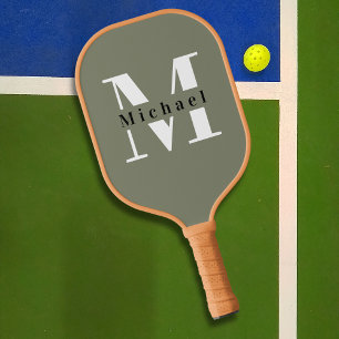Basic Green Monogram Name + Initial Pickleball Paddle