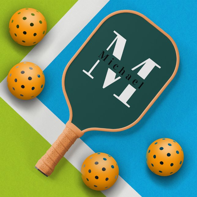 Basic Green Monogram Name + Initial Pickleball Paddle (Creator Uploaded)