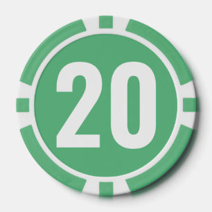 Basic Green White Bold Number Poker Chips