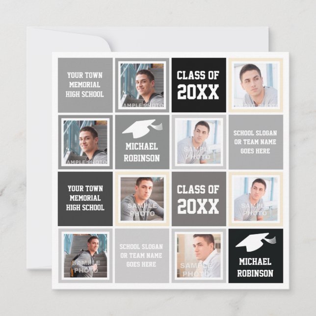 Basic Grey and Black Graduation Party Photo Frame Invitation (Front)